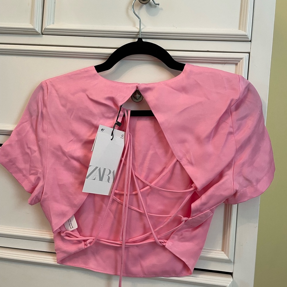 NWT Zara Backless Satin Cropped Shirt